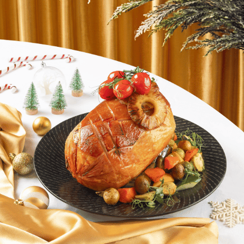 Pineapple-Glazed Smoked Gammon Ham with Roasted Vegetables