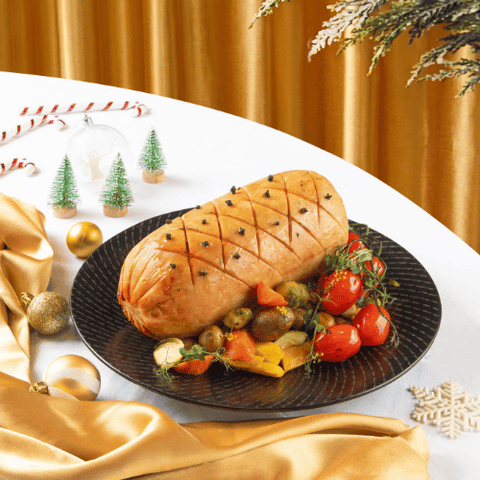 Honey-Glazed Chicken Ham with Roasted Vegetables
